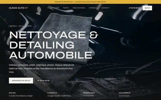 Page d'accueil du site Clean Auto 87
