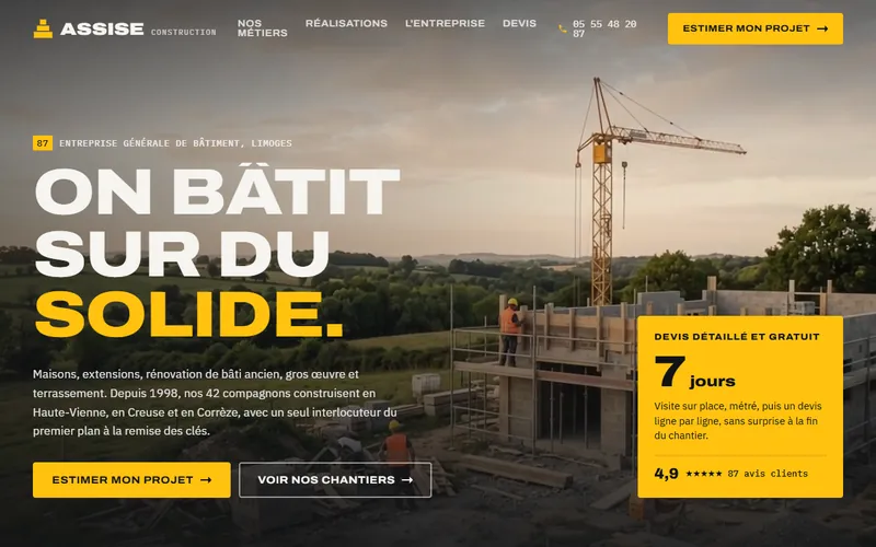 Page d'accueil de la démonstration Assise Construction